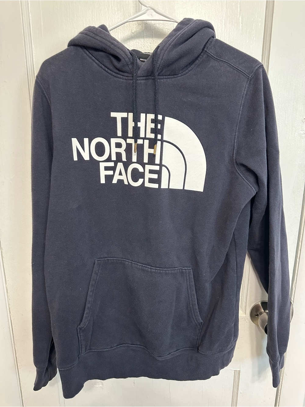 The North Face Men's Navy Crewneck Hoodie with White Logo